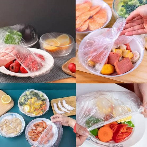 100pcs Disposable Food Cover Plastic Wrap Elastic Food Lid Bowl Covers
