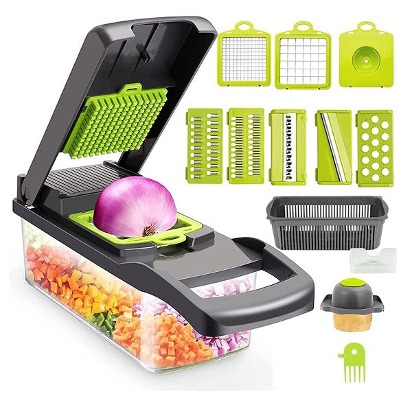 Vegetable Chopper, Pro Onion Chopper, 16 in 1Multifunctional Food Chopper (Grey)