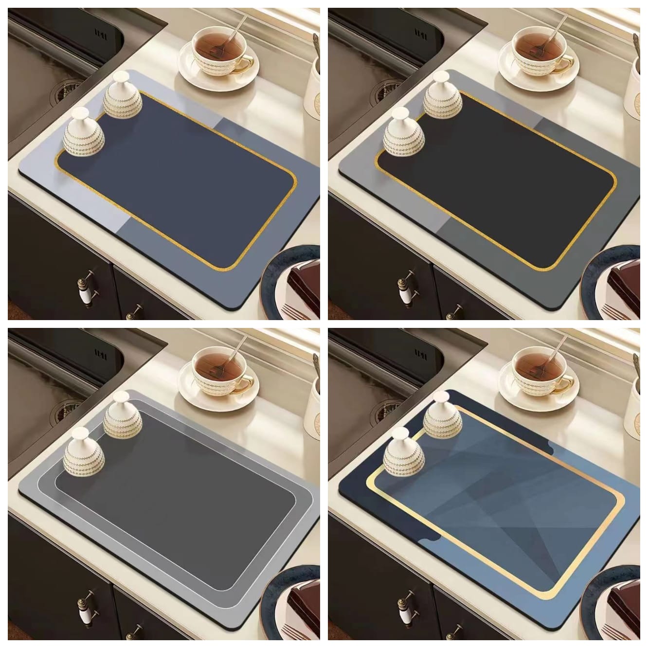 Antislip Dish Drying Matt for Kitchen Counter with Non-slip Rubber Backed