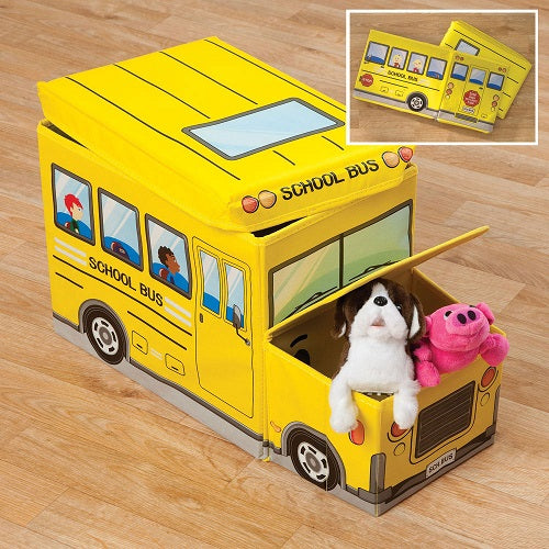 School Bus Design Storage box cum Sitting Stool Cartoon Children's Toy Storage Box for Kids