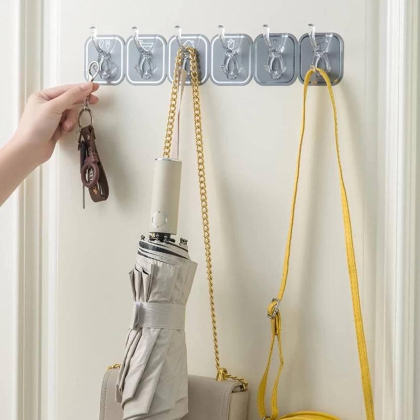 1Pcs Six Row Hooks Free Punching Non-Slip Hook Wall-Mounted Kitchen Bathroom Hook