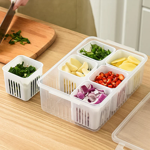 6 Grid Vegetable & Fruit Storage Box With Lid