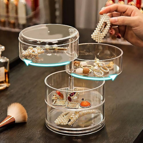 Multifunctional Acrylic Rotating Jewelry Box Earrings Necklace Ring Storage Organizer