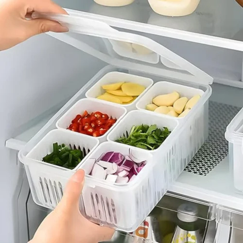 6 Grid Vegetable & Fruit Storage Box With Lid