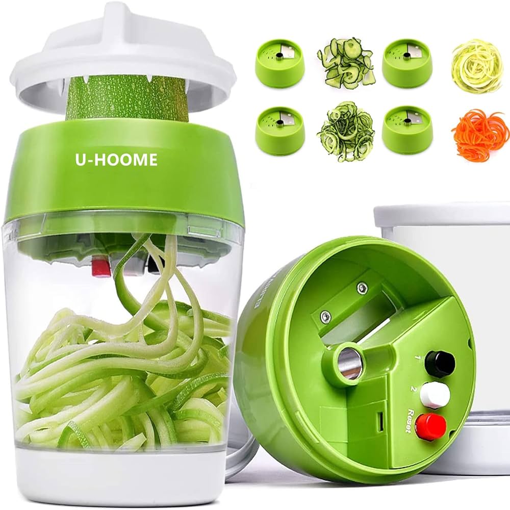 Handheld Spiralizer Vegetable Slicer, 4 in 1 Heavy Duty Veggie Spiral Cutter - Zoodle Pasta Spaghetti Maker