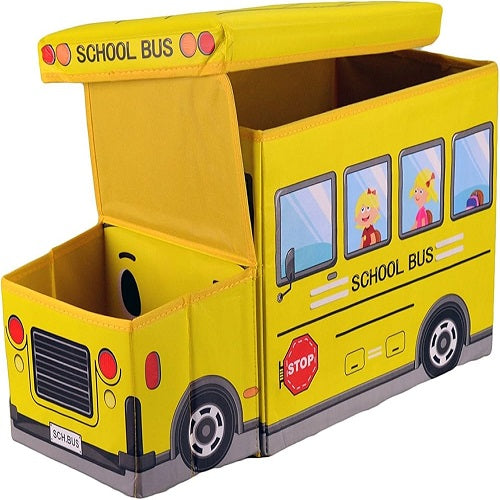 School Bus Design Storage box cum Sitting Stool Cartoon Children's Toy Storage Box for Kids