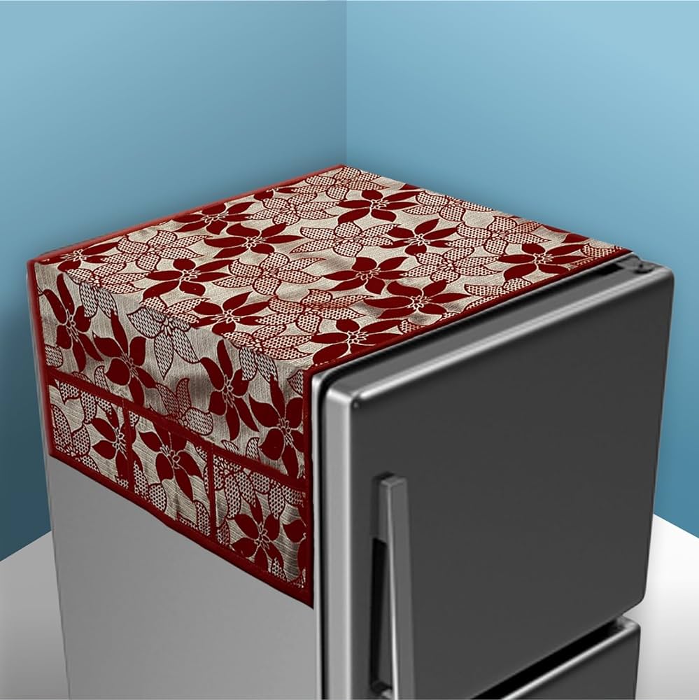 Printed Fridge Dust Cover Waterproof Refrigerator Dustproof Cover with 6 Pocket