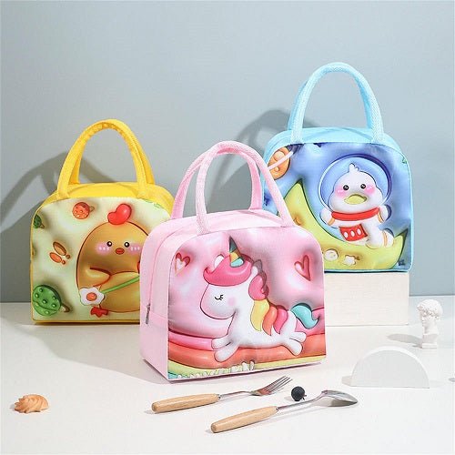 3D Thermal Lunch Bag, Cartoon Bento Bag, Large Capacity Lunch Bag with Foil Insulation
