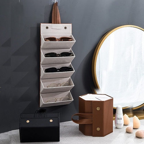 PU Leather Sunglasses Folding Organizer Box