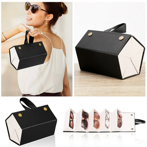 PU Leather Sunglasses Folding Organizer Box