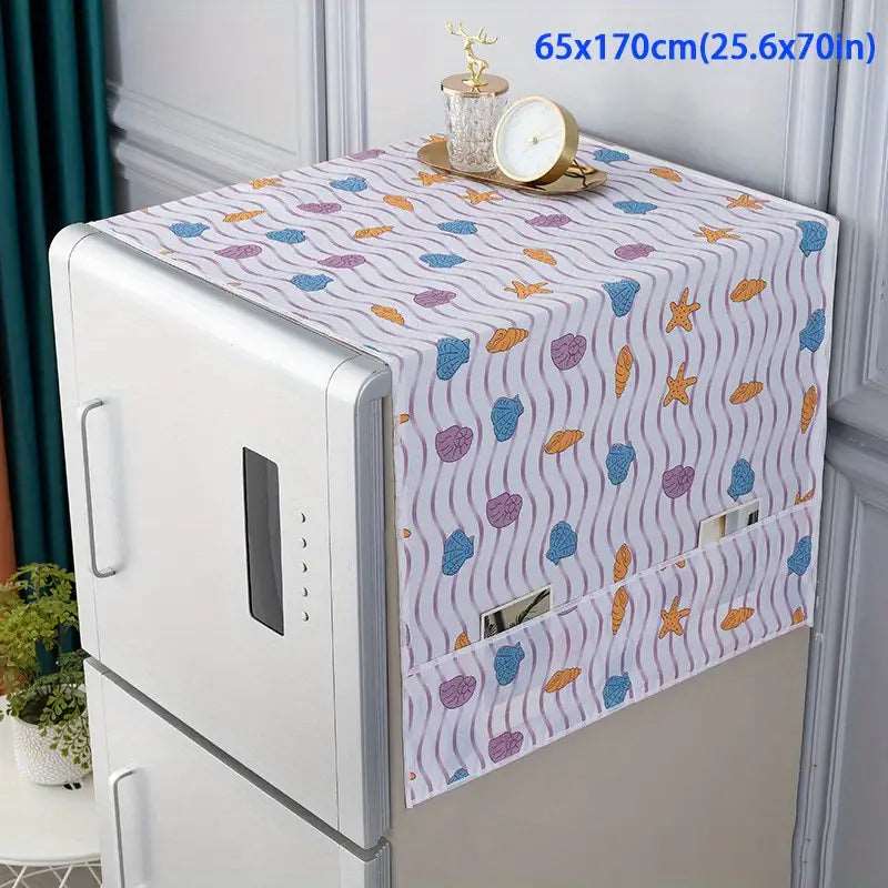 Printed Fridge Dust Cover Waterproof Refrigerator Dustproof Cover with 6 Pocket