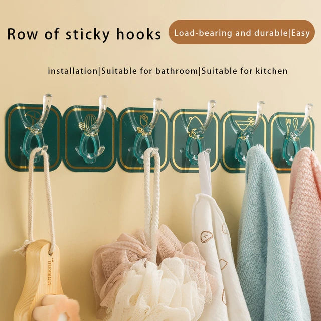 1Pcs Six Row Hooks Free Punching Non-Slip Hook Wall-Mounted Kitchen Bathroom Hook