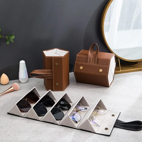 PU Leather Sunglasses Folding Organizer Box