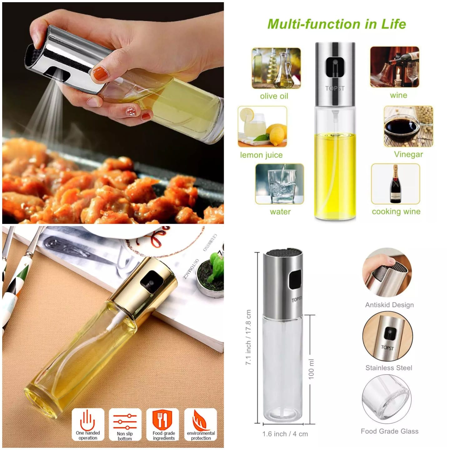 Glass Oil Spray Bottle Pump for Oil-Control Kitchen Oil-Sprayer Pot Bottle Dispenser