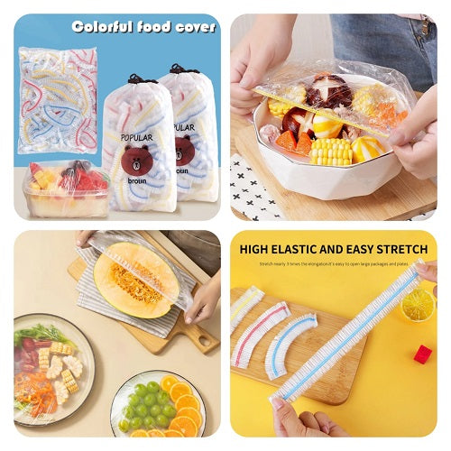 100pcs Disposable Food Cover Plastic Wrap Elastic Food Lid Bowl Covers