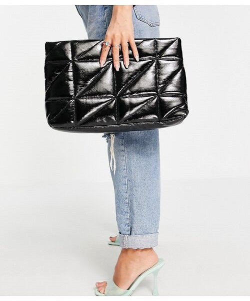 Topshop large quilted clutch Leather bag in black