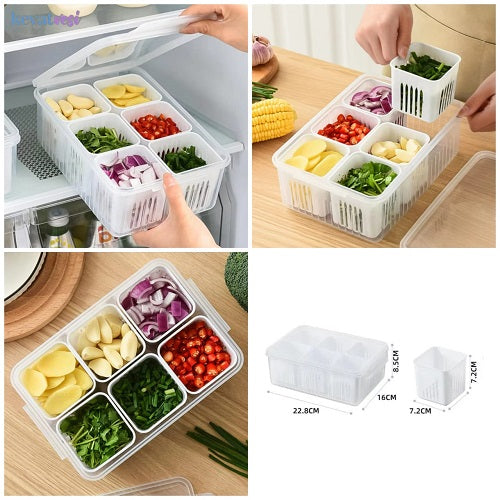 6 Grid Vegetable & Fruit Storage Box With Lid