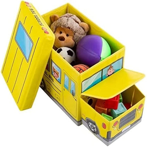 School Bus Design Storage box cum Sitting Stool Cartoon Children's Toy Storage Box for Kids