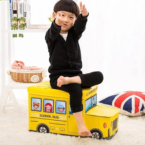 School Bus Design Storage box cum Sitting Stool Cartoon Children's Toy Storage Box for Kids