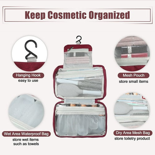 Travel Toiletry Bag Hanging Makeup Bag with Compartments Water-resistant Foldable Bag