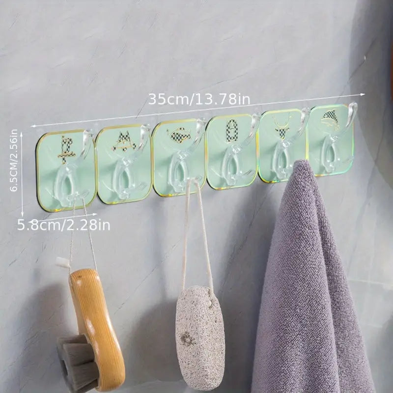 1Pcs Six Row Hooks Free Punching Non-Slip Hook Wall-Mounted Kitchen Bathroom Hook