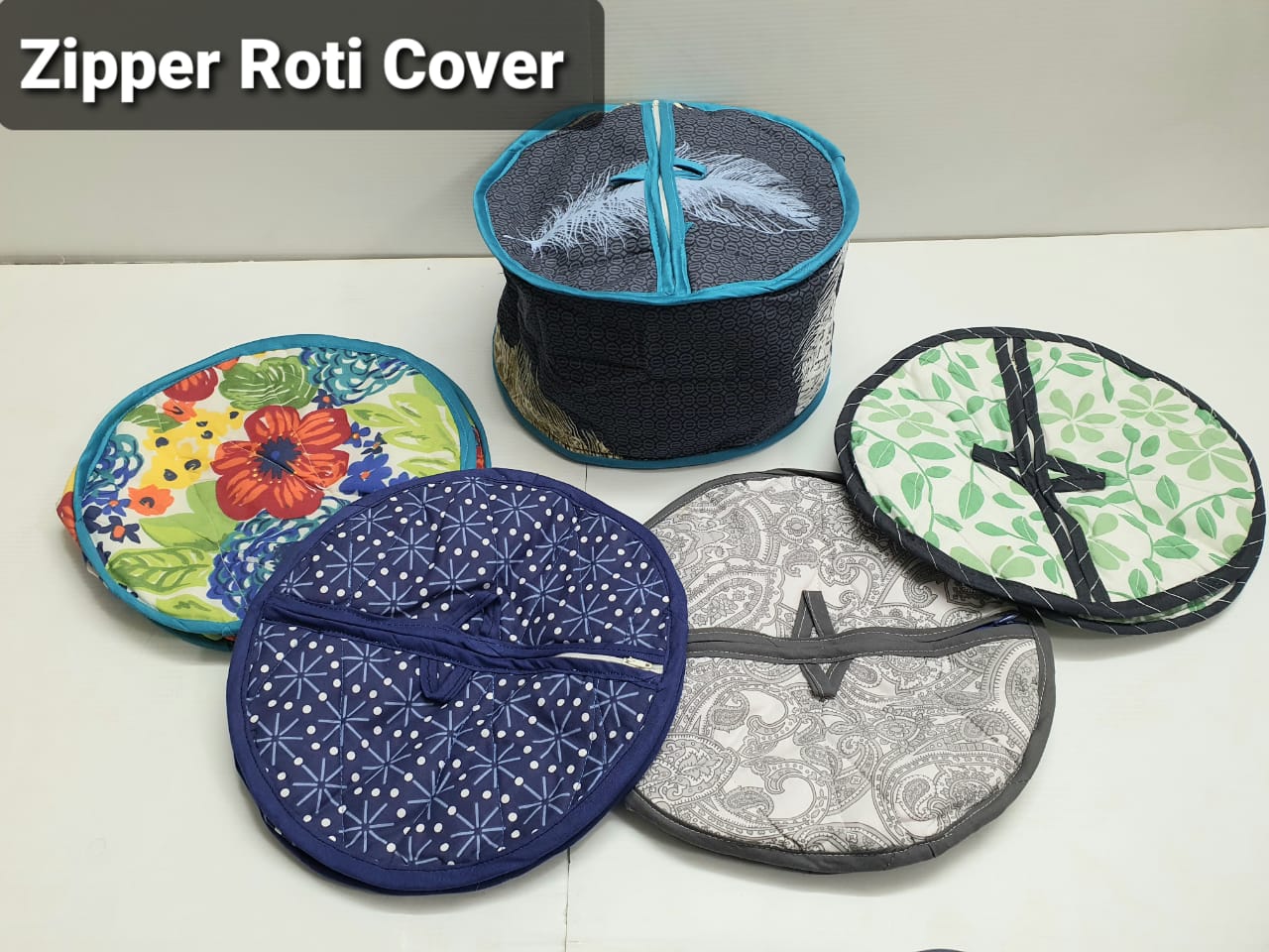1 PCS Printed Cotton Roti Basket Circle - Roti / Chapati Box - Multi color Multi design - Zip Roti Cover