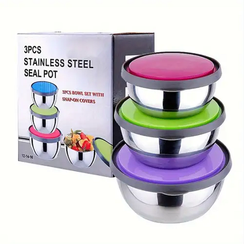 Stainless Steel 3 Pcs Food Storage Box Airtight