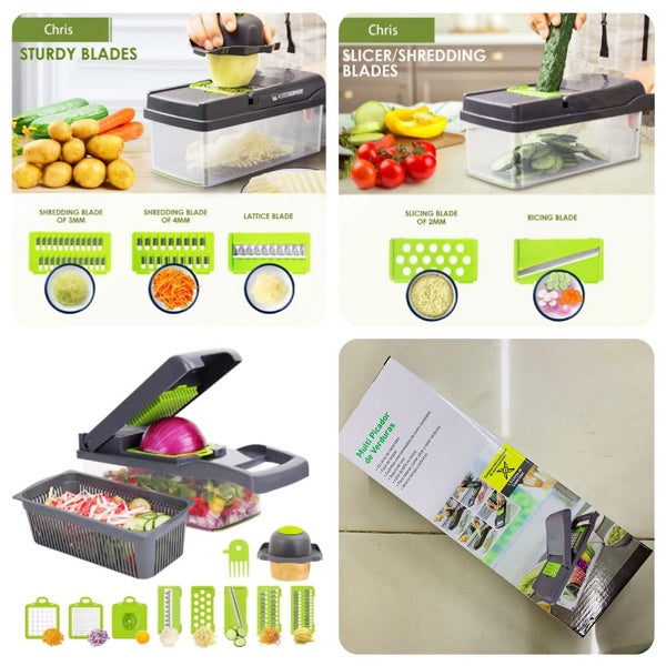 Vegetable Chopper, Pro Onion Chopper, 16 in 1Multifunctional Food Chopper (Grey)