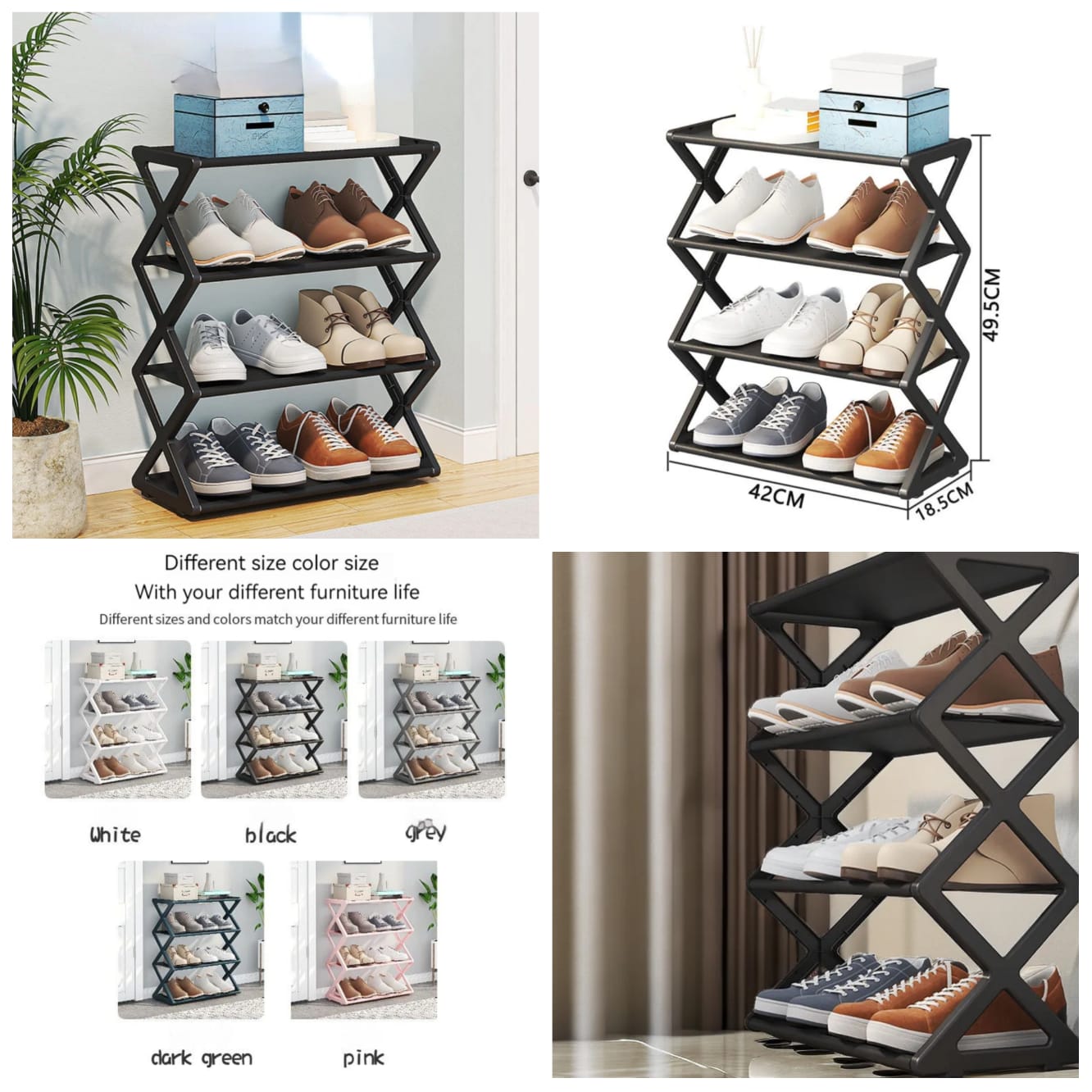 X-Shaped 4 Tier multifunctional Shoe rack