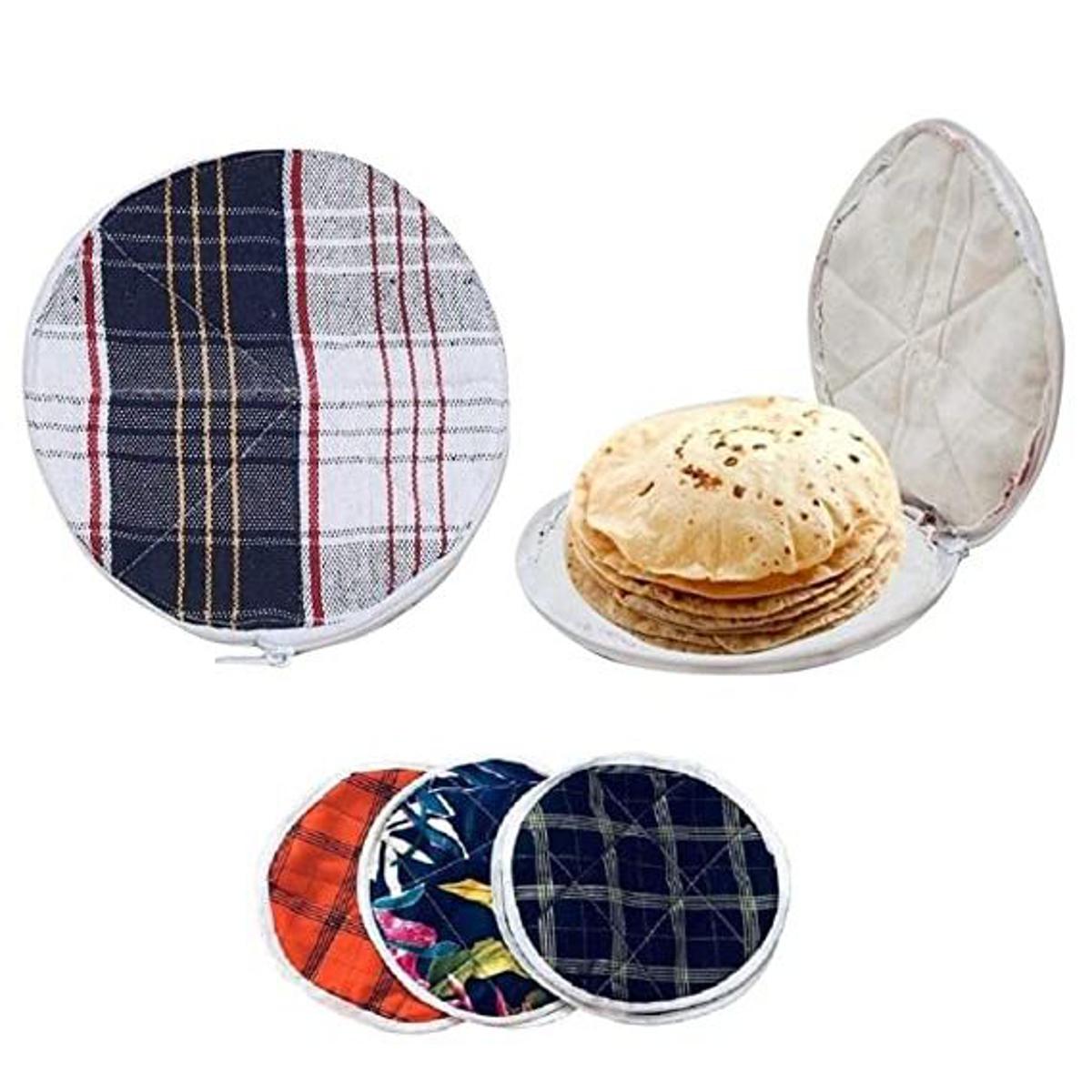 1 PCS Printed Cotton Roti Basket Circle - Roti / Chapati Box - Multi color Multi design - Zip Roti Cover