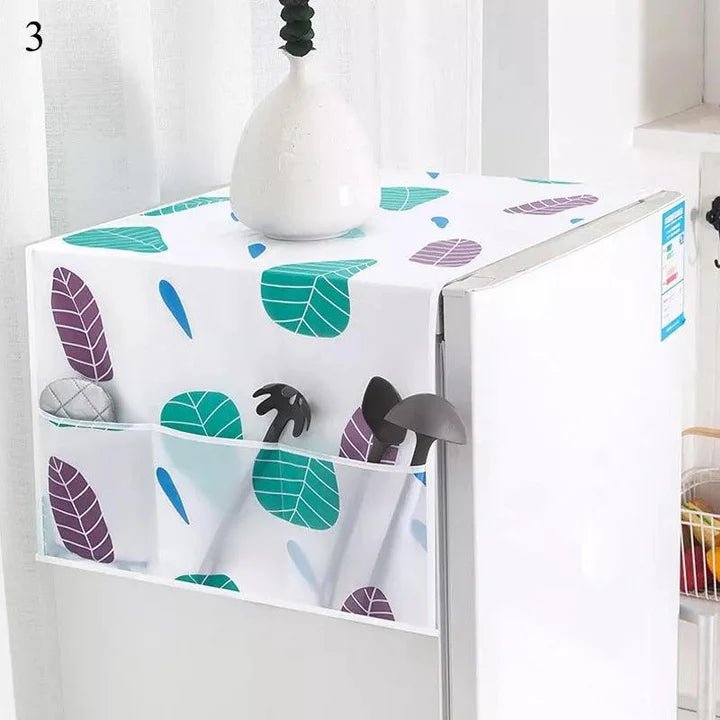 Printed Fridge Dust Cover Waterproof Refrigerator Dustproof Cover with 6 Pocket