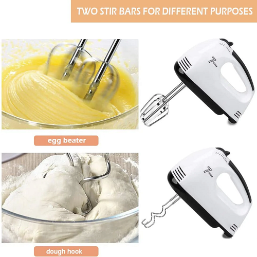 Scarlett 7-Speed Electric Hand Mixer with 4 Pieces Stainless Blender, Egg Cake/Cream Mix, Standard, White