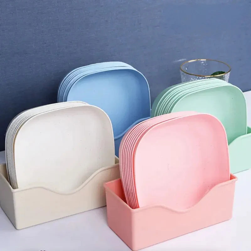 10Pcs Food Grade Plate Plastic Multi-function Creative Spit Bone Dish Household Dish Round Square Elliptical Plate Set Dining Table Garbage Plate