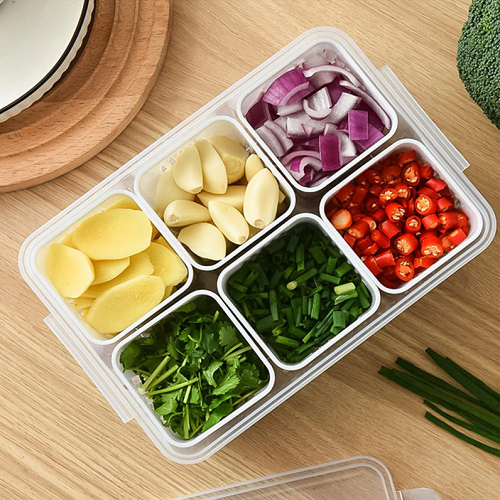 6 Grid Vegetable & Fruit Storage Box With Lid