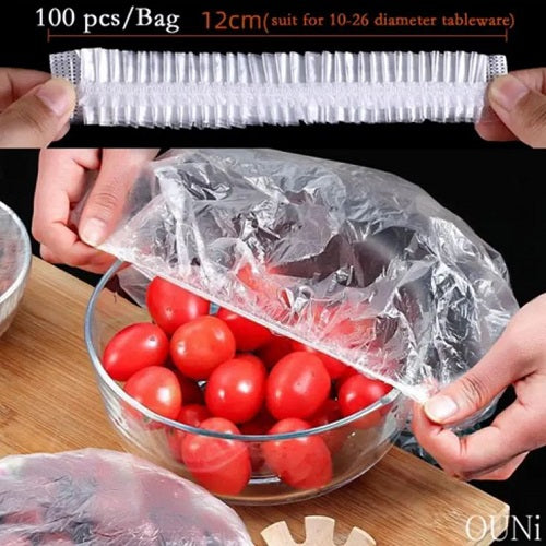 100pcs Disposable Food Cover Plastic Wrap Elastic Food Lid Bowl Covers