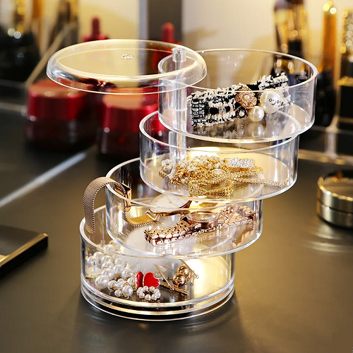 Multifunctional Acrylic Rotating Jewelry Box Earrings Necklace Ring Storage Organizer