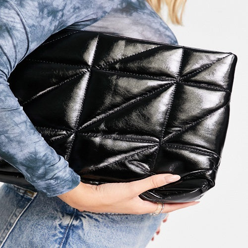 Topshop large quilted clutch Leather bag in black