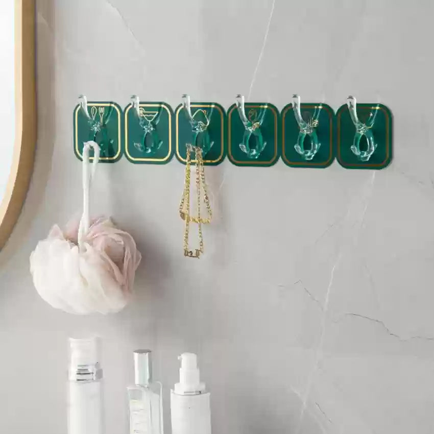 1Pcs Six Row Hooks Free Punching Non-Slip Hook Wall-Mounted Kitchen Bathroom Hook