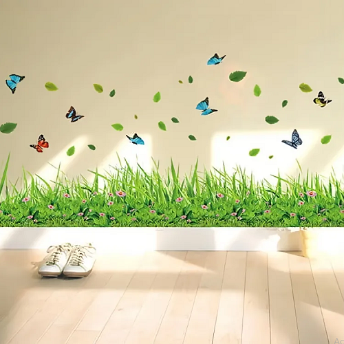 3D Fresh Green Grass Baseboard Wall Stickers