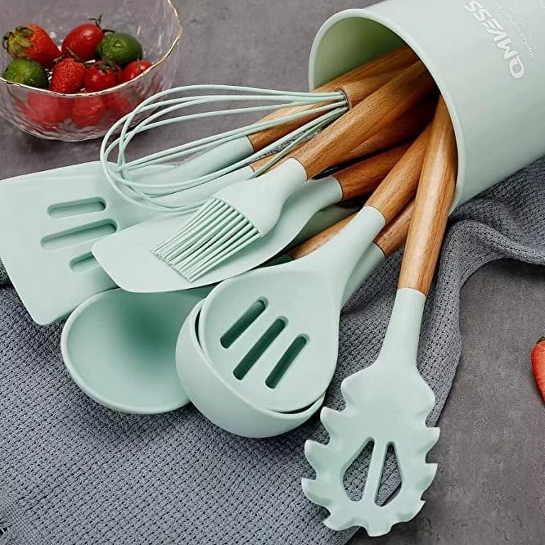 12pcs Silicone Utensil Set With Wooden Handle