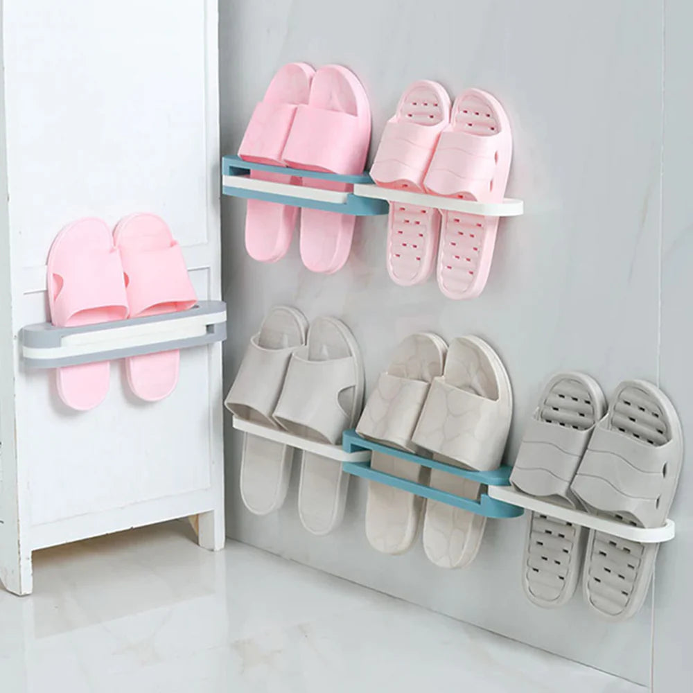 3 In 1 Shoe Holder Foldable Wall Mounted Self Adhesive Foldable Bathroom Wall Slipper Storage Holder