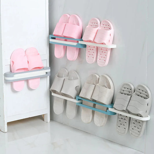 3 In 1 Shoe Holder Foldable Wall Mounted Self Adhesive Foldable Bathroom Wall Slipper Storage Holder