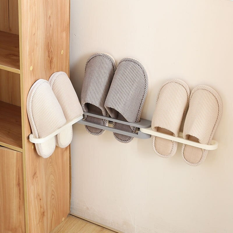 3 In 1 Shoe Holder Foldable Wall Mounted Self Adhesive Foldable Bathroom Wall Slipper Storage Holder