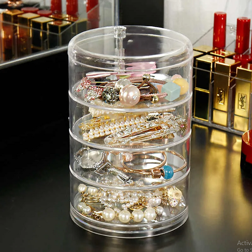 Multifunctional Acrylic Rotating Jewelry Box Earrings Necklace Ring Storage Organizer