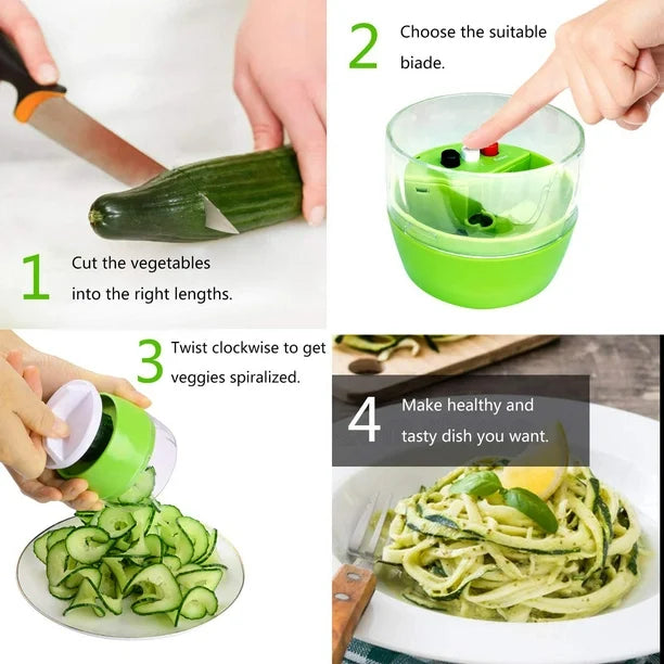 Handheld Spiralizer Vegetable Slicer, 4 in 1 Heavy Duty Veggie Spiral Cutter - Zoodle Pasta Spaghetti Maker