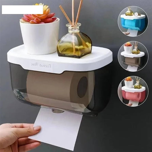Wall Mounted Toilet Tissue Roll Paper Holder With Shelf Storage Organizer