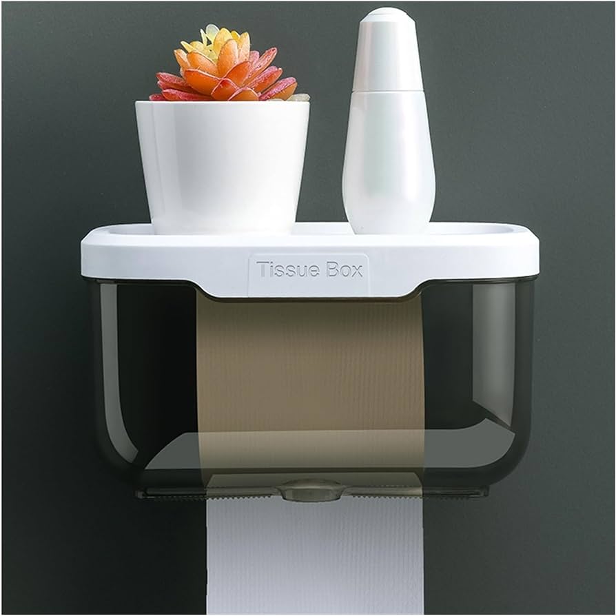 Wall Mounted Toilet Tissue Roll Paper Holder With Shelf Storage Organizer