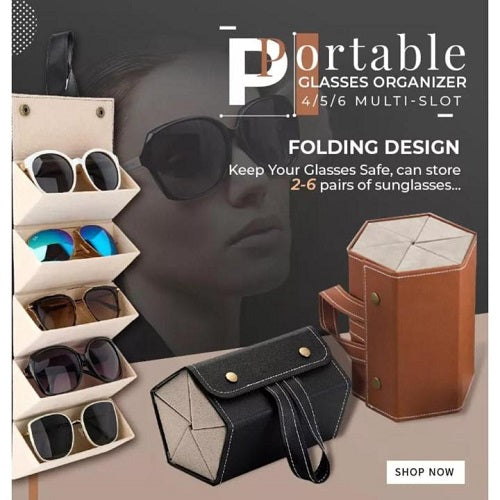 PU Leather Sunglasses Folding Organizer Box