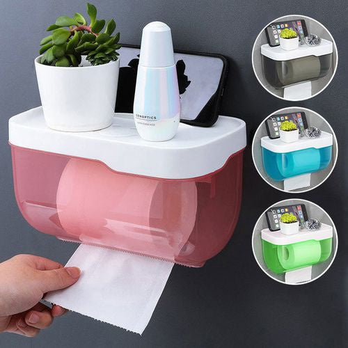 Wall Mounted Toilet Tissue Roll Paper Holder With Shelf Storage Organizer