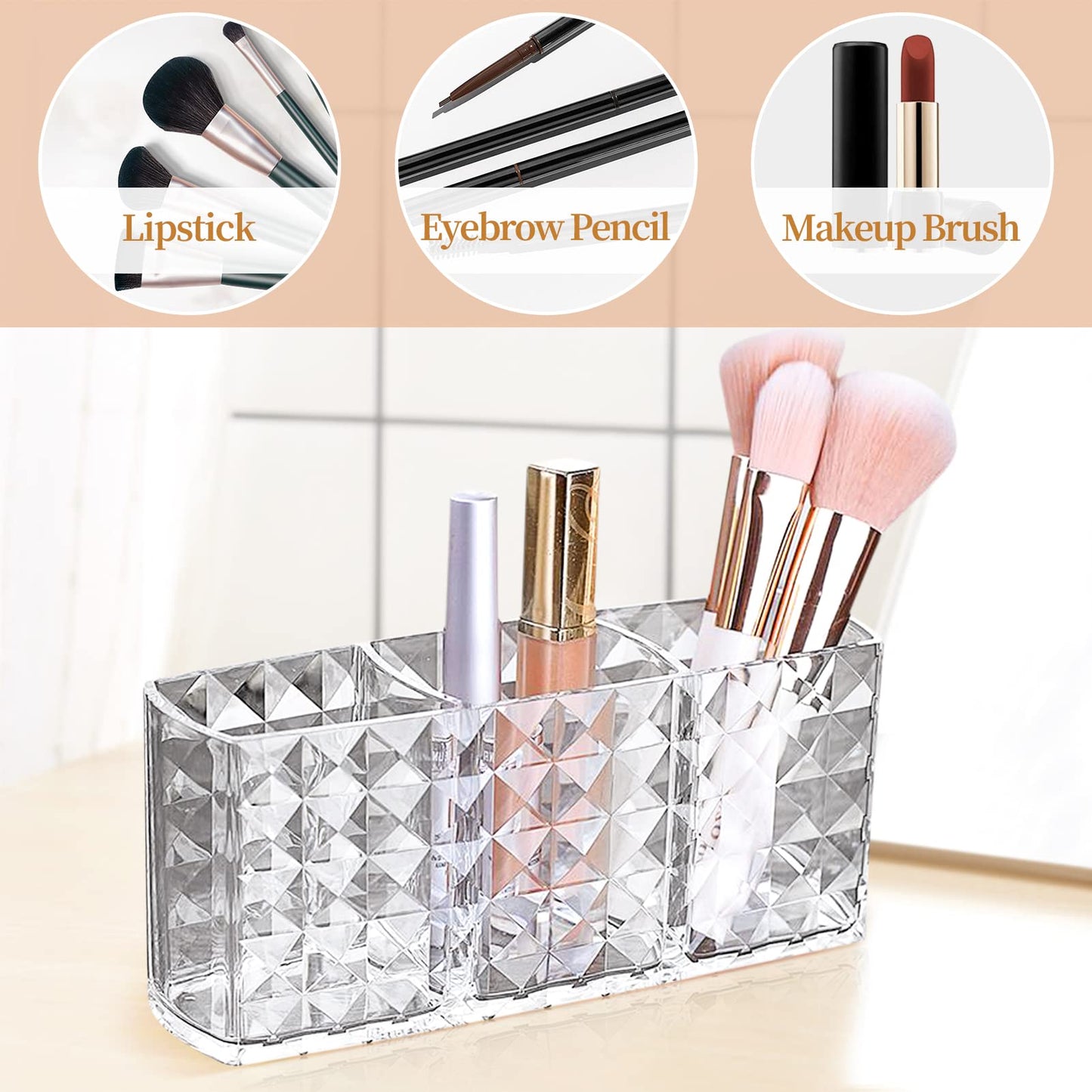 Acrylic Diamond Cut Makeup Brush Organizer